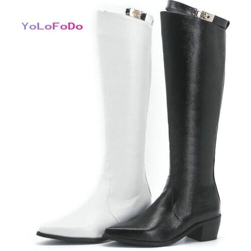 2021 Autumn Winter Women Knee High Boots Comfortable Square Heel Pointed Toe Ladies Knight Boots PU Leather Size Zipper Boots