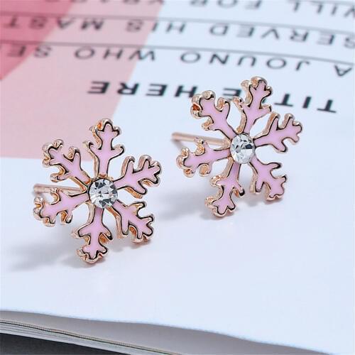 CRLEY Enamel Stud Earrings For Women Fashion Silver Jewelry Elegant Snowflake Christmas Earring Pink Red Black White Earrings