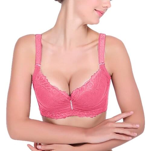 Womens Four-breasted Steel Ring Bamboo Charcoal Thin Bra Sexy Underwear Comfortable Brassiere Adjustable Straps Gathered Red