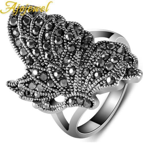 Ajojewel Big Vintage Butterfly Ring Marcasite Jewelry Rings For Women Retro Accessories
