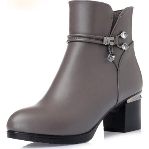 Winter wool Women Boots Genuine leather snow boots slope with thick warm ankle boots Womens boots plus size 35-41