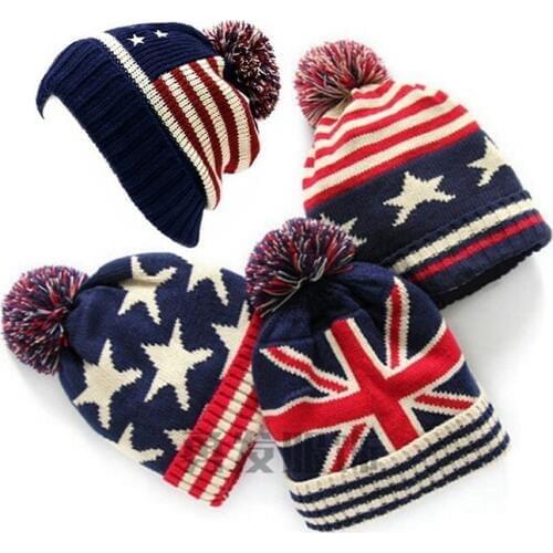 Winter Hat Women Usa American Flag Beanie Wool Winter Warm Knitted Caps Hats For WomeSkullies Beanies gorros femme bonnet
