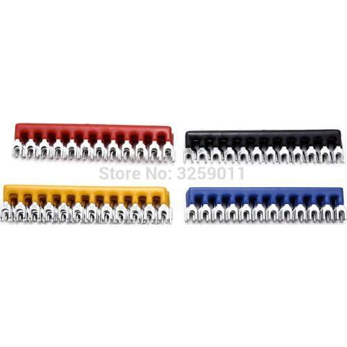100PCS TB2512 Suyep 12 Positions 25A Wire Connector Pre Insulated Fork Type Barrier Spades Terminal Strip Jumper Block