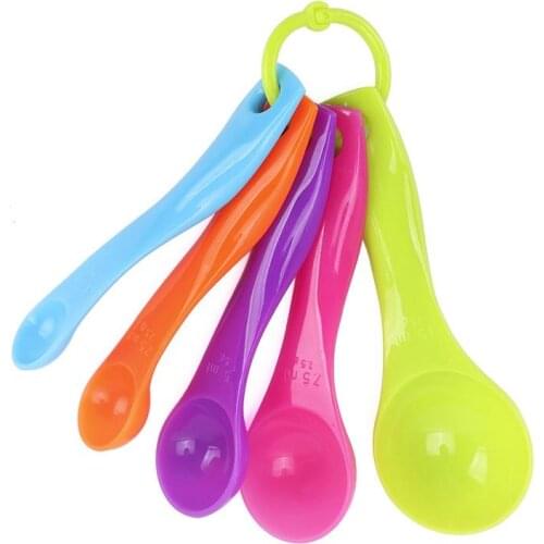 5PCS Measuring Spoon Stackable Plastic Measure Scoop Measure Teaspoon For Liquid Multicolor Measuring Cups With Scale Tools