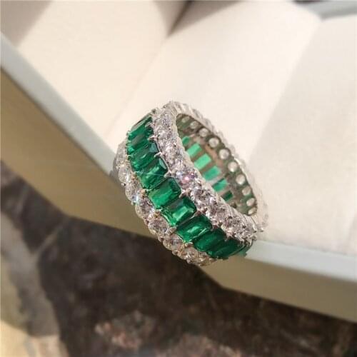 ANZIW Fashion 925 Sterling Silver Green Full Eternity Ring Wedding Engagement Bridal Rings For Women Party Lover Rings Jewelry
