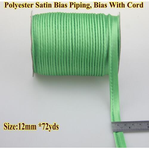 Free Shipping-Polyester satin Bias piping tape, satin bias Tape with cord, size: 12mm,1/2"72yds,for DIY cloth bed fresh green