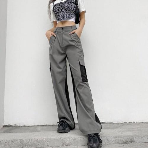 2021 Casual Loose Cargo Pants Women Summer Patchwork High Waist Trousers Ladies Fashion Y2K Streetwear Sweatpants