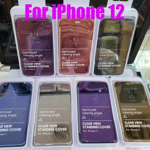 10pcs Smart Flip Transparent View Mirror Stand Case Wallet Leather Cover For iPhone 12 Mini 11 Pro Max XS XR X 8 7 6 6S Plus SE