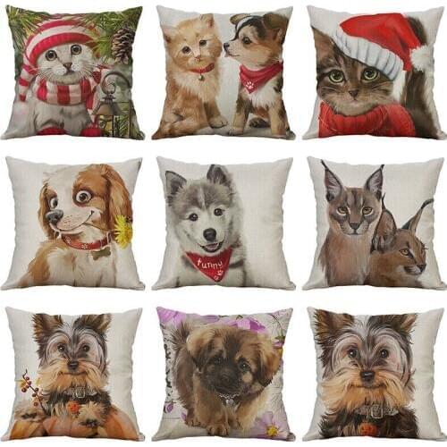 Dog Christmas Home pillow Decor Animal Cover Printing Cotton Linen case New Cat