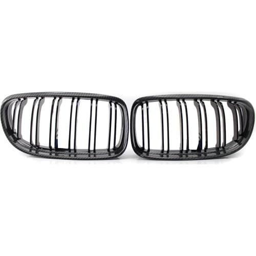 For BMW E90 LCI 2009-12 10 11 Carbon Fiber Print & Black Dual Line Front Grille