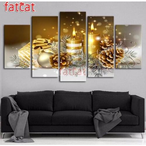 FATCAT Candlelight 5 Piece Diy Diamond Painting Full Square Round Drill Diamond Embroidery Sale Wall Decoration AE2971