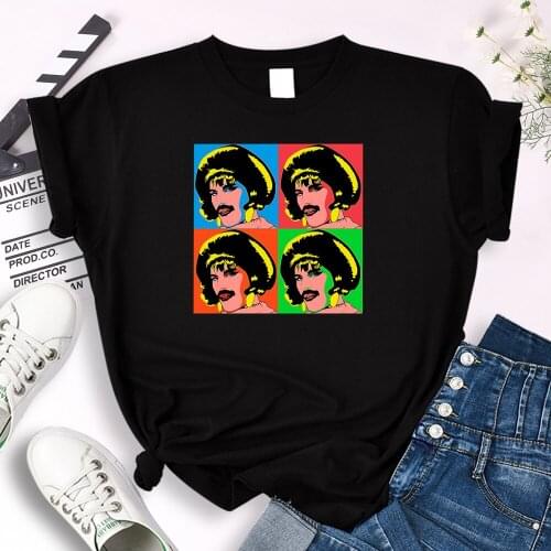 Bearded Man Posing As A Woman Cartoons Print T-Shirt Womens Oversized Loose Round Neck Tops Females Comfortable Slim Funny Tees