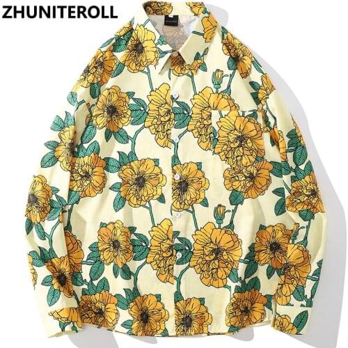 Flowers Graphics Print Hawaiian Beach Mens Shirts Harajuku Hip Hop Button Down Longsleeve Shirt For Men Streetwear Fashion Tops