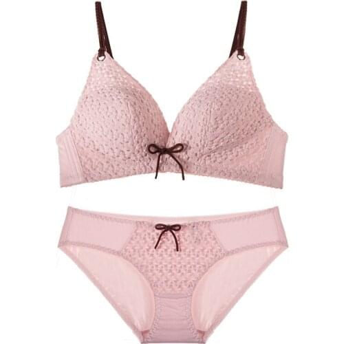 Deep V Linen Cotton Embroidery Wire Free Sexy Push Up Bra Set Panties Bow Padded Triangle Cup Underwear Women Girl Bralette BH