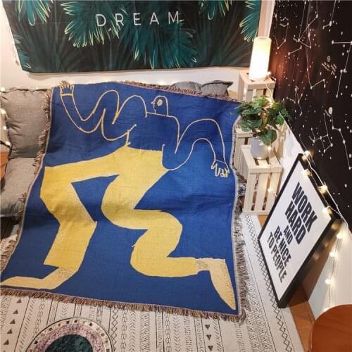 Ins Birdman Yellow Blue Cotton Travel Blanket Leisure Blanket Sofa Towel Carpet Cover Wall Tapestry