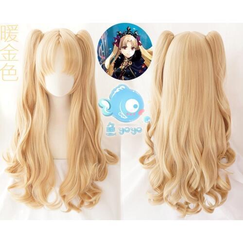 Irkalla Ereshkigal Wig FGO Fate Grand Order Cosplay Wigs Curly Light Blonde Heat Resistant Hair Wigs + Wig Cap