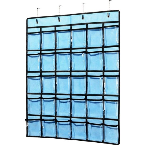 Pocket Chart for Calculator Holder, 30 Pocket Charts for Classroom 33.5 x 24.5 Inch Hanging Cell Phone Organizer