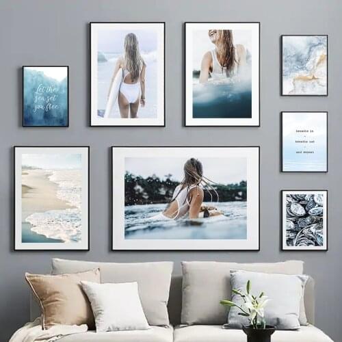 Surfer Girl Sea Beach Shells Conch Quotes Wall Art Canvas Painting Nordic Posters And Prints Wall Pictures For Living Room Decor