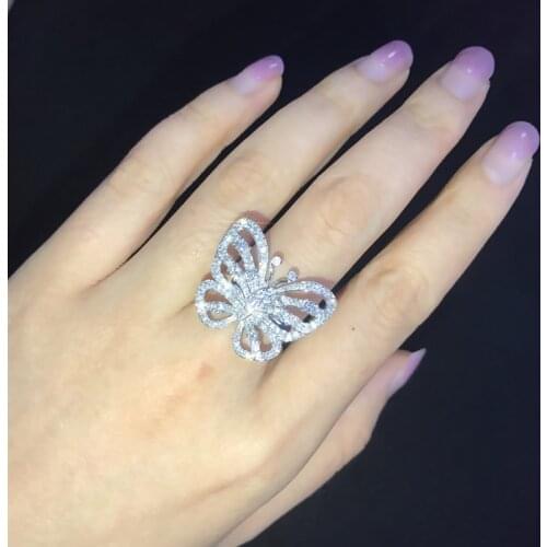 2021 Hot Exquisite Shine Butterfly Full Zircon Rings For Women Men Stainless Steel Female Jewelry Wedding Engagement Party Gifts