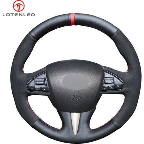 LQTENLEO Black Suede Car Steering Wheel Cover For Infiniti Q50 Q50L 2013 2014 2015 2016 2017 QX50 2015 2016 2017