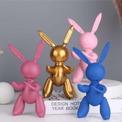 Cute Balloon Rabbit Statue Resin Sculpture Animal Figures Home Decor Modern Nordic Home Decoration Accessories for Living Room