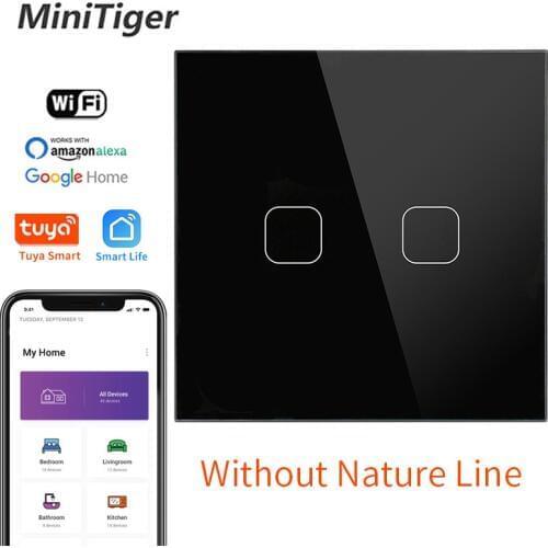 Minitiger 2 Gang Crystal Glass wireless TOUCH Switch Light home Smart Life Tuya APP Google Home Amazon Alexa Smart Light Switch