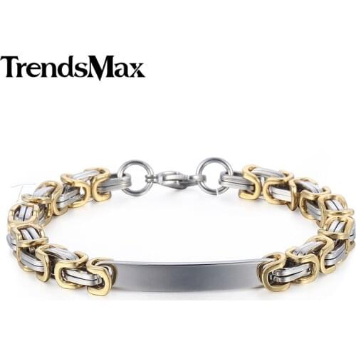 ID Bar Mens Bracelets Black Gold Color Byzantine Box Link Chain Stainless Steel Bracelet For Male Jewelry 5/6/8/10mm KKBM152