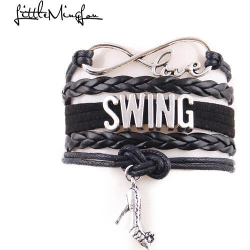 Little MingLou Infinity love Swing Bracelet high heels Charm leather wrap men bracelets & bangles for Women jewelry dance hobby