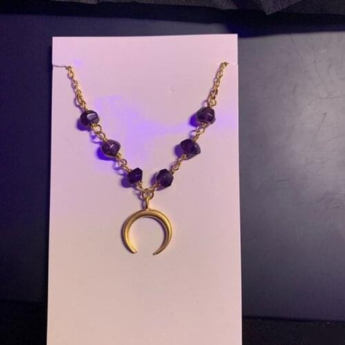 Natural Stones Crescent Moon Choker Necklaces Pendants Purple Crystal Gold Color Moon Reiki Women Jewelry Wedding Gift