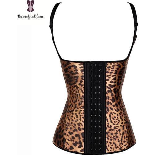 Sexy Leopard Tiger Print Latex Vest Waist Cincher Plus Size Corset 4 Steel Boned Waist Trainer Underbust Hook And Eye Bodyshaper