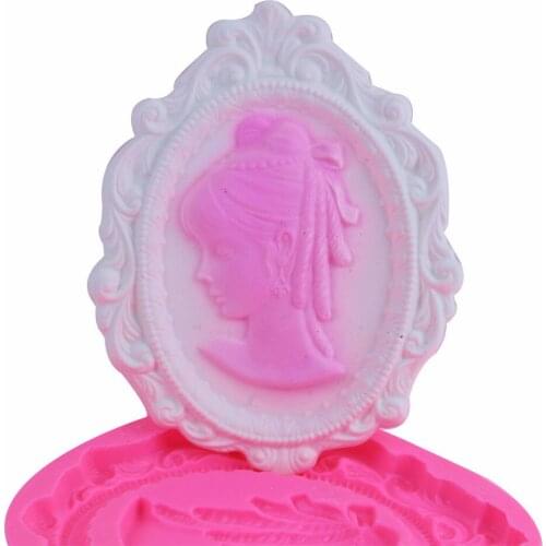 Retro Maiden Head Portrait Silicone Mold Chocolate Fondant Molds Cake Decorating Tool Sugarcraft Aroma Mirror Frame Plaster Mold