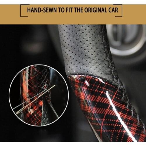 Hand-sewn steering wheel cover with microfiber crystal grid wear-resistant and breathable fit for the original four seasons