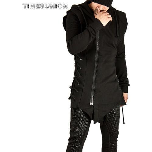 Assassin Creed Sweatercoat Dark Tie Hooded Loose Coat Zipper Hoodies with Side Lashing Crossed Black Hoodies Men Dropshipping