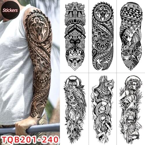 Large Arm Sleeve Tattoo Bear Skull Waterproof Temporary Tatto Sticker God Zeus Poseidon Body Art Full Fake Tatoo Women Men