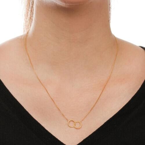 Creative Gold Double Circle Chain Necklace Women Vintage Clavicle Pendant Necklace Charming Ladies Wedding Party Jewelry