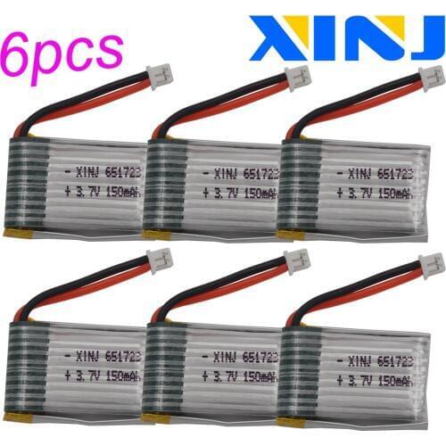XINJ 6pcs 3.7V 150mAh 20C 2p JST 1.25mm 651723 Li-Polymer battery for JRC H20 H36 NH010 Drone Efficient Mini four-axis aircraft