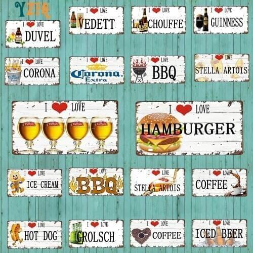 I Love BBQ Restaurant Signs Beer Drinking Plaque Metal Vintage Wall BBQ Shop kitchen Home Art Bar Decoration 30X15CM DC-0386A