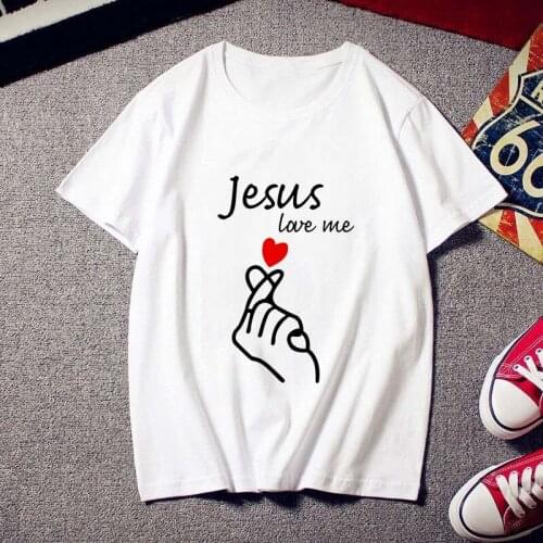 Jesus Love me Print Harajuku T shirt Women 2021 New Tshirt O-neck Short Sleeve Love of Letter T-shirt White Tops Female Clothing