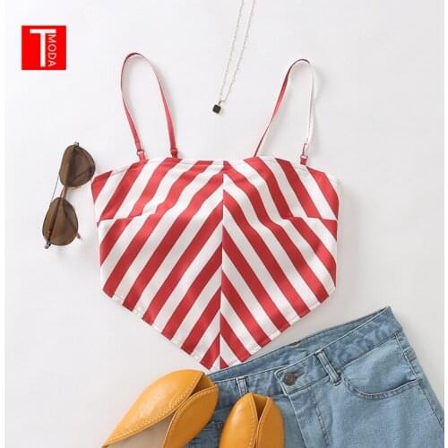 TMODA1320 2021 New Women Vintage Striped Print Spaghetti Strap Sexy Chic Camis Tank Ladies Summer Backless Bowknot Sling Tops
