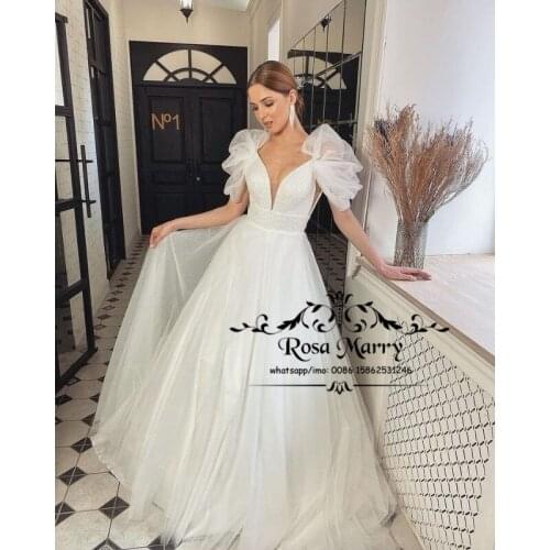 Sparkly Sequined Tulle Boho Wedding Dresses A Line V Neck Plus Size Vestido De Novia Princess Country Beach Bridal Gowns