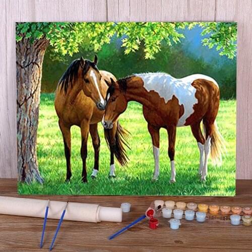 Animal Horse Flower Painting By Numbers Package Oil Paints 40*50 Canvas Painting Decoration For Children Art