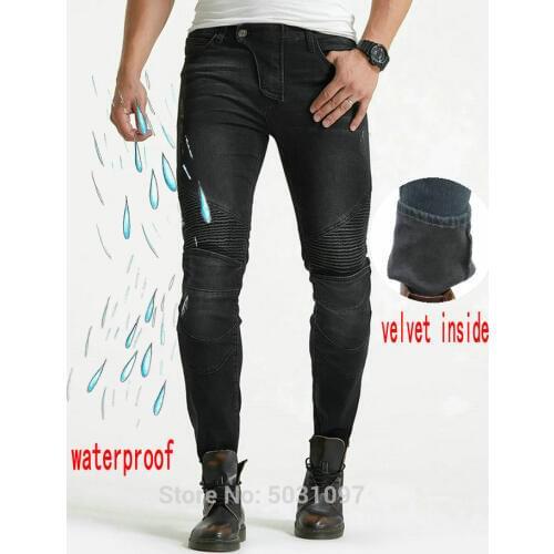 Volero winter riding pants motorcycle knight casual keep warm velvet inside waterproof jeans straight loose locomotive trousers