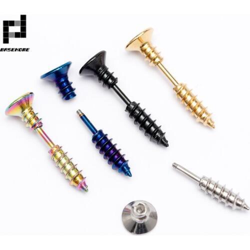 BASEHOME 1Pair Punk Fashion Gold Black Color Stainless Nail Screw Stud Earring for Women Men Helix Ear Piercings Fashion Jewelry