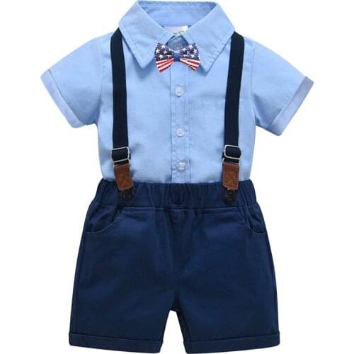 Baby Boy Gentleman Clothes Summer Children Wedding Suit For Boys Birthday Party Kids Clothing Tops+Belt Pant+Tie 3Pcs Boy Suit