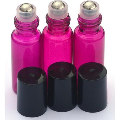 50Pcs Empty 5ml Roll On Rose-red Glass Bottles Stainless Steel Roller Ball for Essential Oil Bottle Perfume Vial