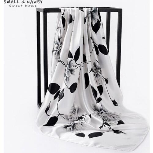 90*90CM ladies all-match square scarf oil painting rose flower pattern printing silk scarf travel sunscreen shawl women