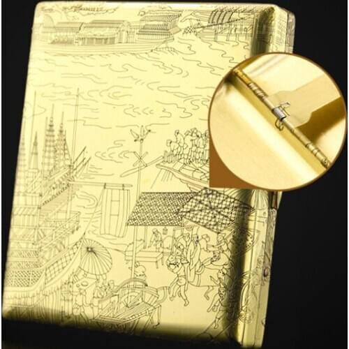 Antique Carvin Copper Cigarette Box Smoker Men Cigarette Gift Anti-moisture Anti-extrusion Cigar Tobacco Holder Pocket Box LF337