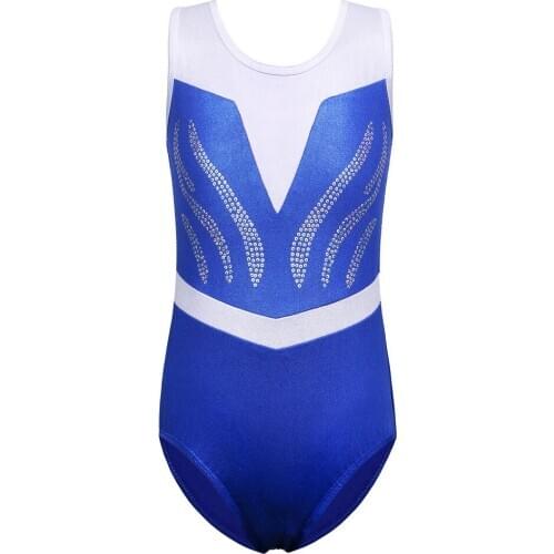 BAOHULU Rhythmic Gymnastics Leotards for Girls 3-12 Years Kids Gymnastics Costumes Sequins RoyalBlue White Ballet Kids Leotard