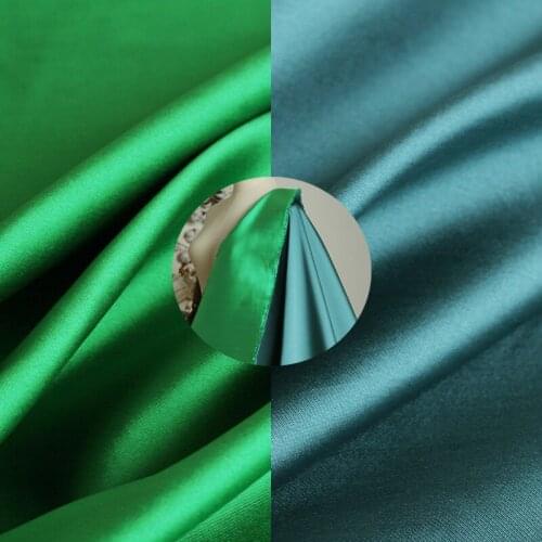 White waxberr 28momme Blue Green Double-side Silk Polyester Fabrics Garment Materials Women Dress DIY Sewing Cloth Freeshipping