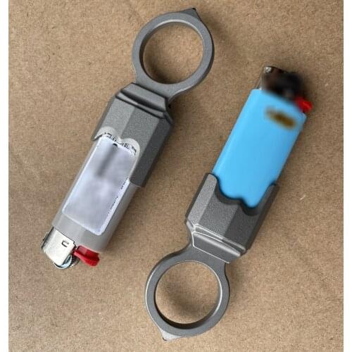 EDC Titanium Alloy Keychain Anti-lost Survival Lighter Holder Travel Hiking Handle Outdoor Tableware Camping Keyring Portable